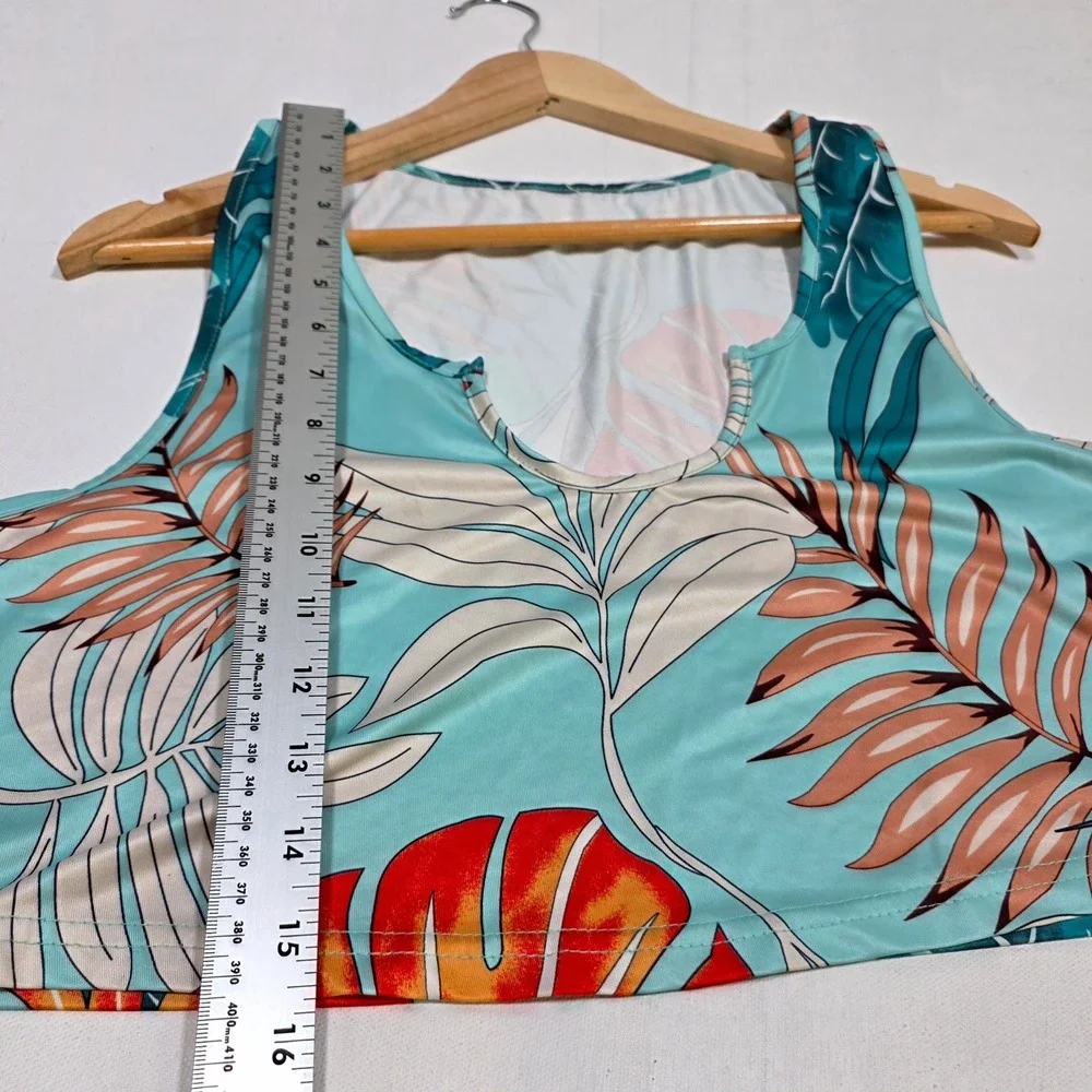 Xinyubaby 2 Piece Skirt Set Womens XXL Teal Tropical Palm Leaf Crop Top Skirt